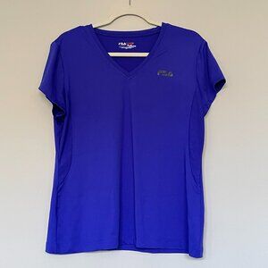 Fila Sport Blue Short Sleeve V-Neck Athleisure Yoga Workout Wear T-shirt XL